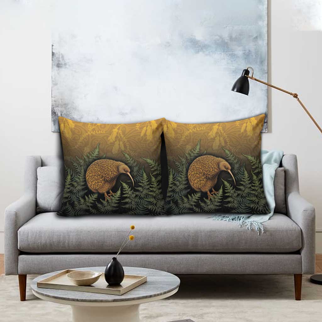 New Zealand Kiwi Bird Pillow Cover Silver Fern Mix Maori Pattern LT05 - Polynesian Pride