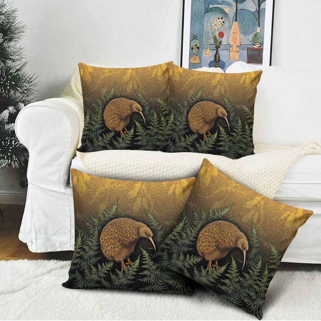 New Zealand Kiwi Bird Pillow Cover Silver Fern Mix Maori Pattern LT05 - Polynesian Pride