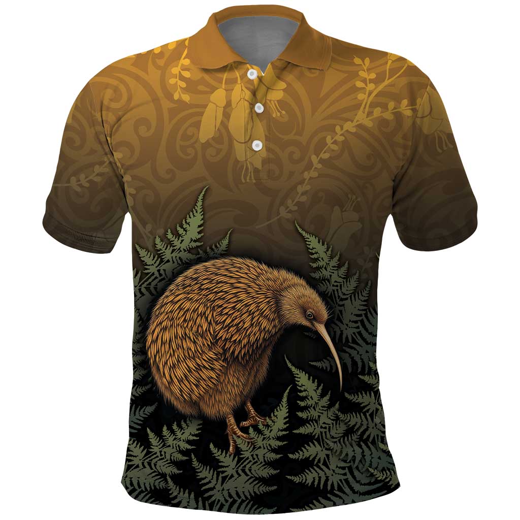 New Zealand Kiwi Bird Polo Shirt Silver Fern Mix Maori Pattern LT05 Brown - Polynesian Pride