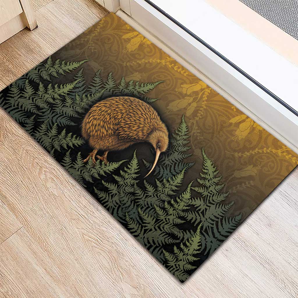 New Zealand Kiwi Bird Rubber Doormat Silver Fern Mix Maori Pattern LT05 - Polynesian Pride