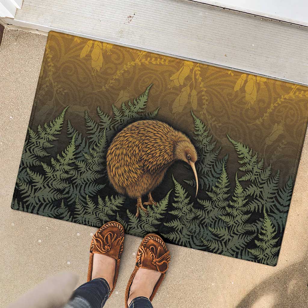 New Zealand Kiwi Bird Rubber Doormat Silver Fern Mix Maori Pattern LT05 - Polynesian Pride