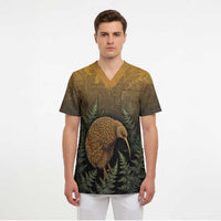 New Zealand Kiwi Bird Scrub Top Silver Fern Mix Maori Pattern LT05 - Polynesian Pride