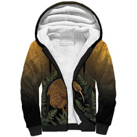 New Zealand Kiwi Bird Sherpa Hoodie Silver Fern Mix Maori Pattern