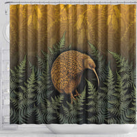 New Zealand Kiwi Bird Shower Curtain Silver Fern Mix Maori Pattern LT05 - Polynesian Pride