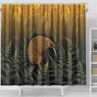 New Zealand Kiwi Bird Shower Curtain Silver Fern Mix Maori Pattern LT05 - Polynesian Pride