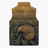 New Zealand Kiwi Bird Sleeveless Puffer Jacket Silver Fern Mix Maori Pattern LT05 - Polynesian Pride
