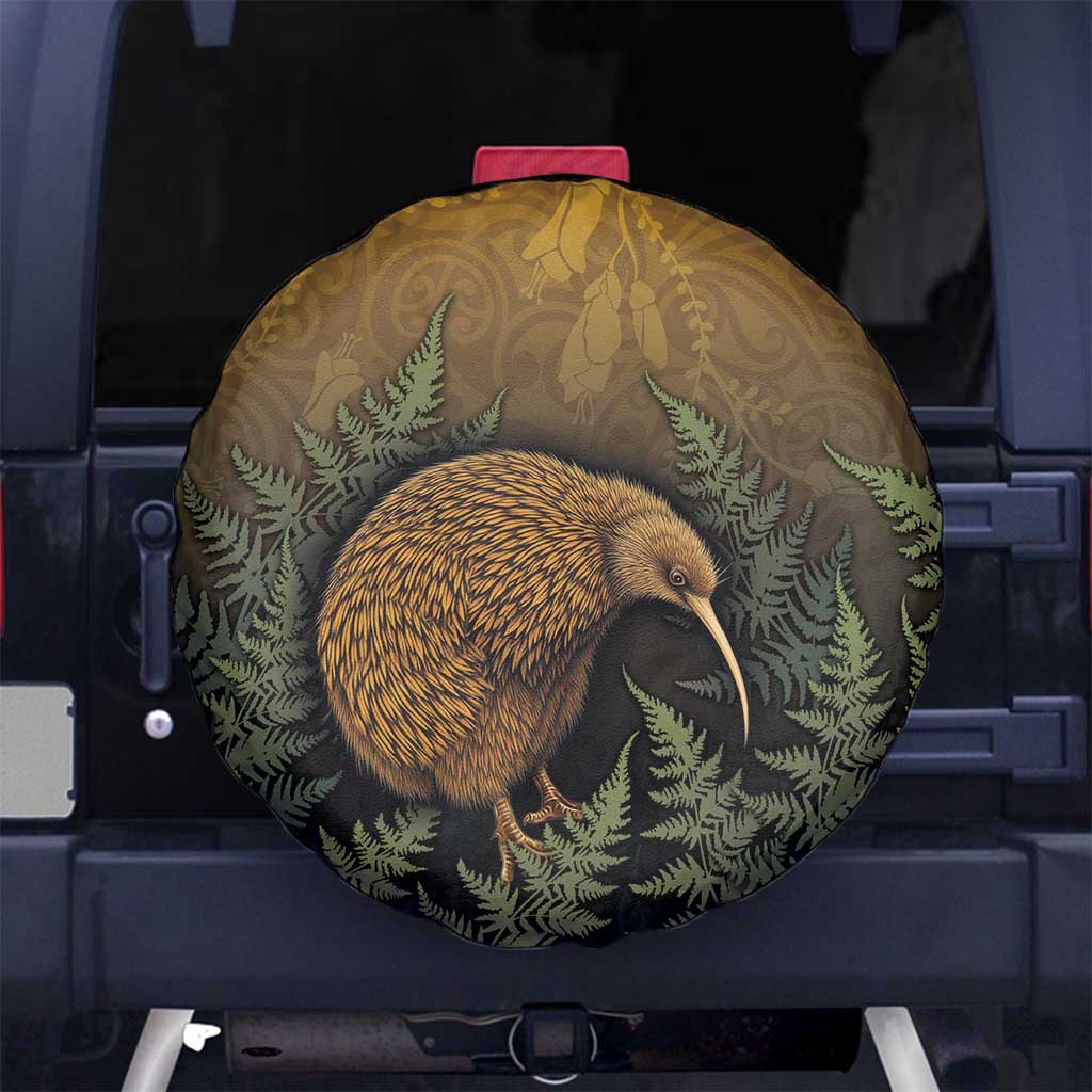 New Zealand Kiwi Bird Spare Tire Cover Silver Fern Mix Maori Pattern LT05 No hole Brown - Polynesian Pride