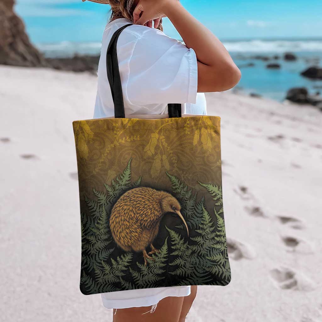 New Zealand Kiwi Bird Tote Bag Silver Fern Mix Maori Pattern LT05 - Polynesian Pride