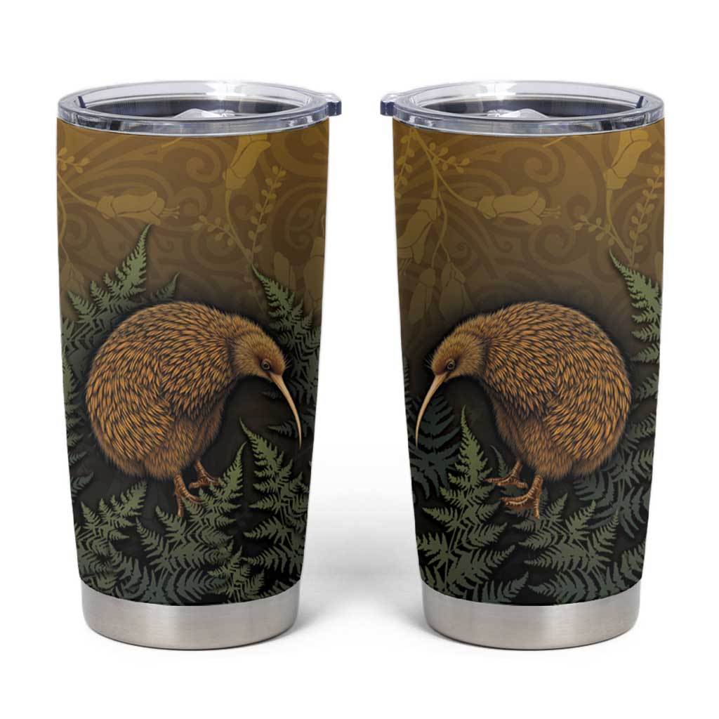 New Zealand Kiwi Bird Tumbler Cup Silver Fern Mix Maori Pattern LT05 Brown - Polynesian Pride