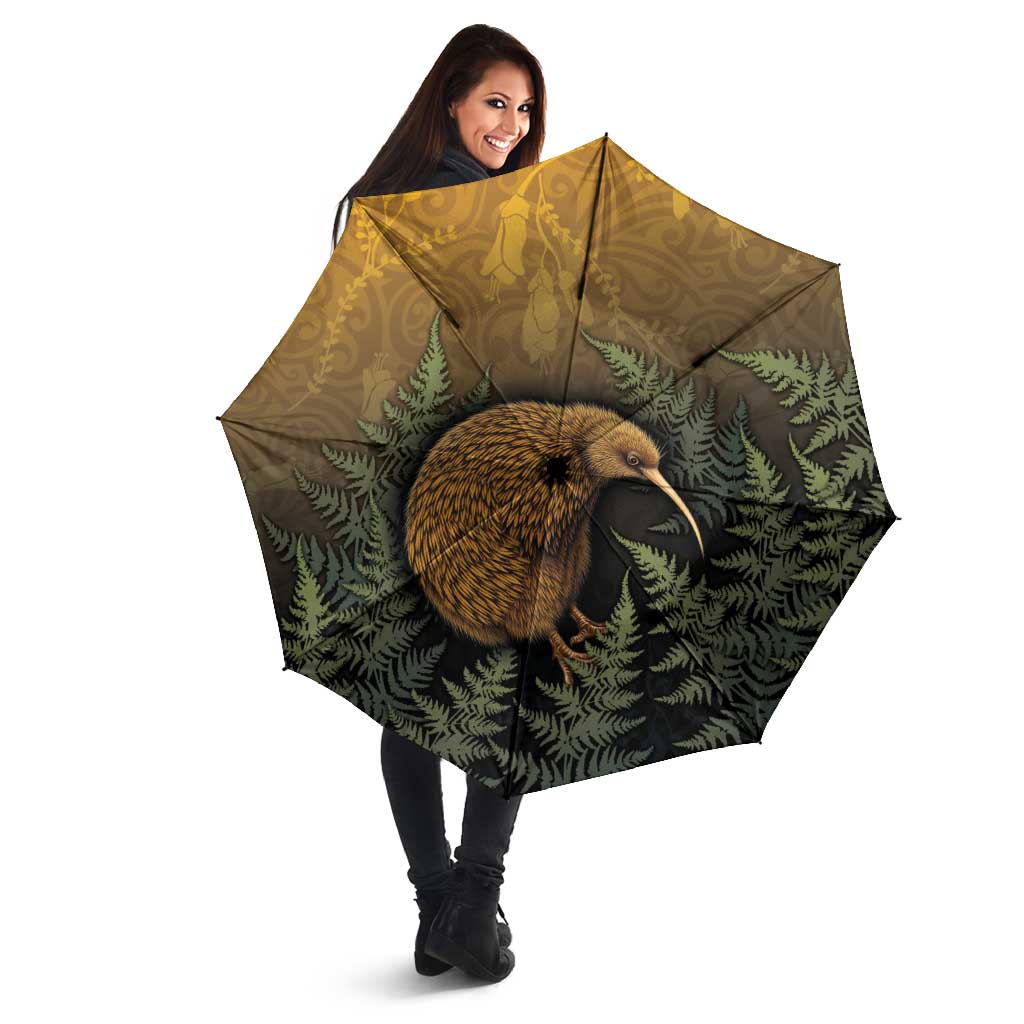 New Zealand Kiwi Bird Umbrella Silver Fern Mix Maori Pattern LT05 - Polynesian Pride
