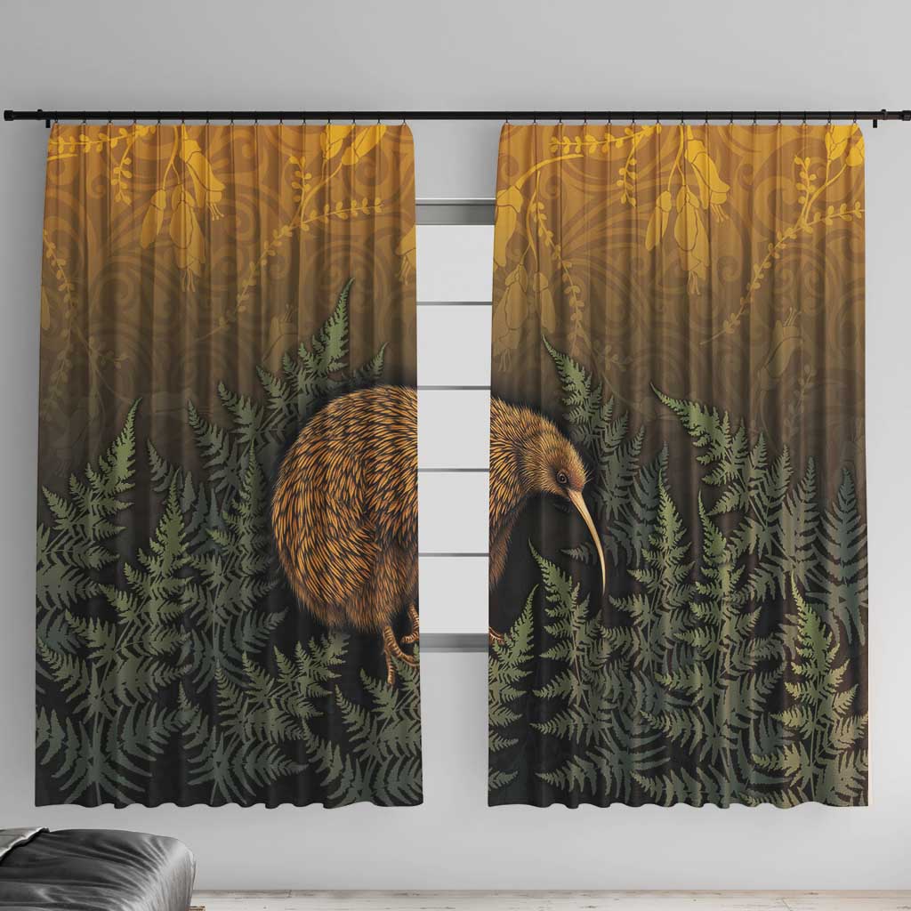 New Zealand Kiwi Bird Window Curtain Silver Fern Mix Maori Pattern LT05 With Hooks Brown - Polynesian Pride