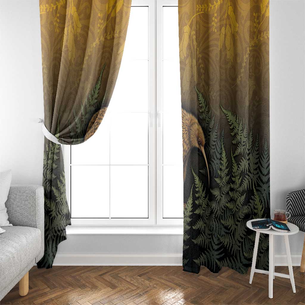 New Zealand Kiwi Bird Window Curtain Silver Fern Mix Maori Pattern LT05 - Polynesian Pride