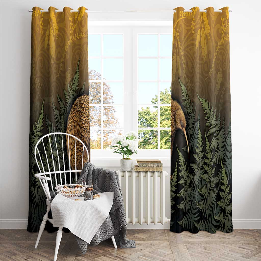 New Zealand Kiwi Bird Window Curtain Silver Fern Mix Maori Pattern LT05 - Polynesian Pride