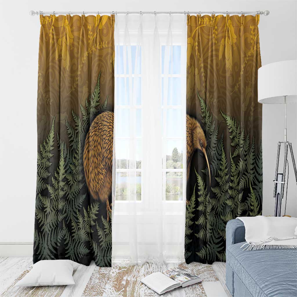 New Zealand Kiwi Bird Window Curtain Silver Fern Mix Maori Pattern LT05 - Polynesian Pride