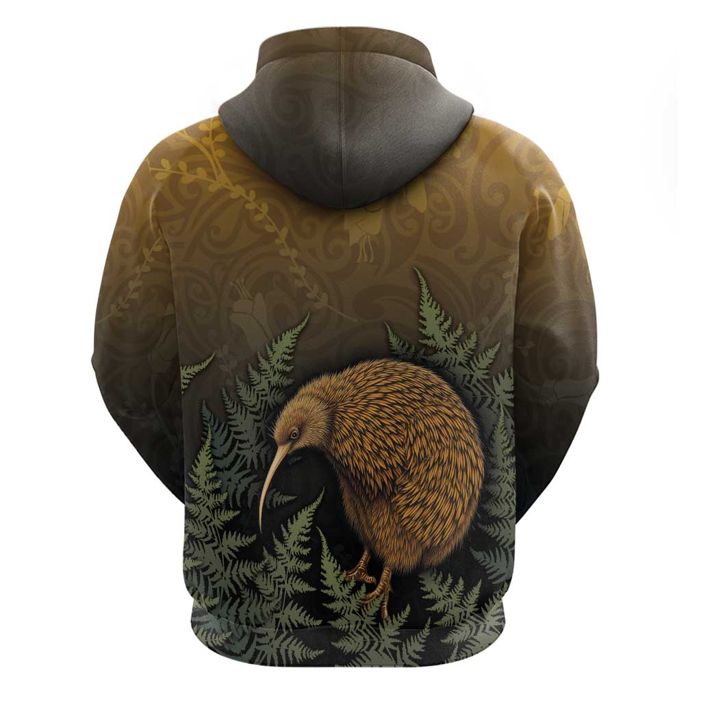 New Zealand Kiwi Bird Zip Hoodie Silver Fern Mix Maori Pattern LT05 - Polynesian Pride