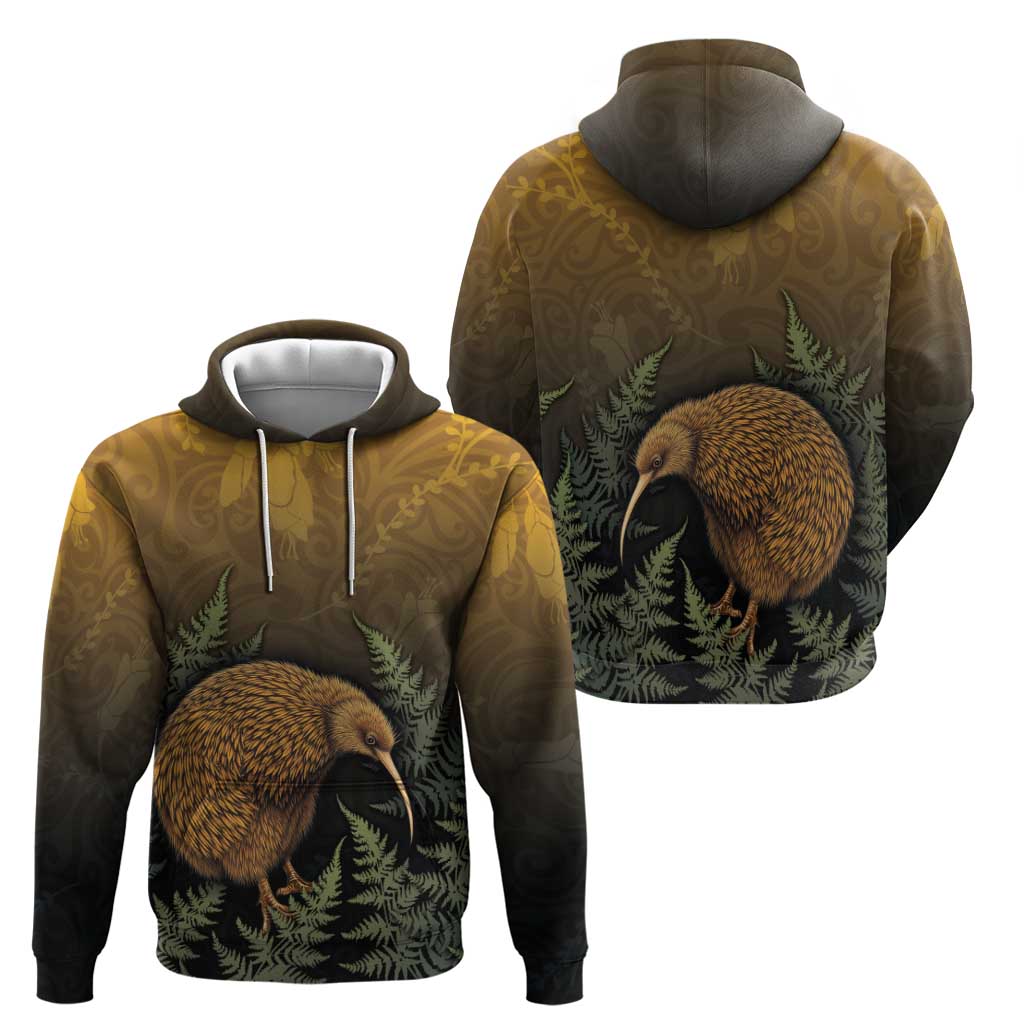 New Zealand Kiwi Bird Zip Hoodie Silver Fern Mix Maori Pattern LT05 - Polynesian Pride