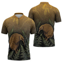 New Zealand Kiwi Bird Zipper Polo Shirt Silver Fern Mix Maori Pattern LT05 - Polynesian Pride