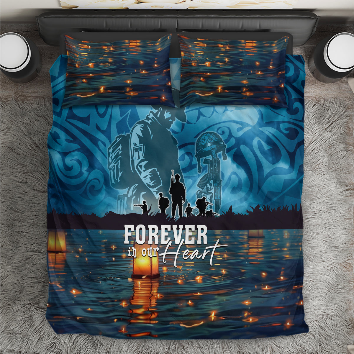 Hawaii Memorial Day Lantern Floating Bedding Set Always In Our Hearts LT05 Blue - Polynesian Pride