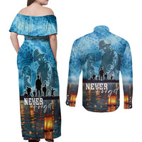 Hawaii Memorial Day Lantern Floating Couples Matching Off Shoulder Maxi Dress and Long Sleeve Button Shirt Always In Our Hearts LT05 - Polynesian Pride