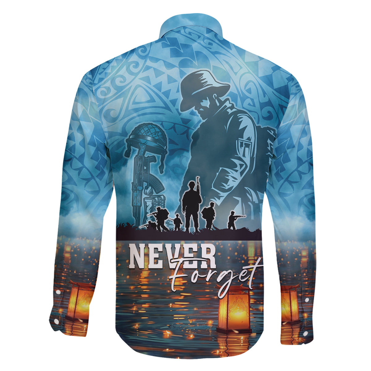 Hawaii Memorial Day Lantern Floating Family Matching Off Shoulder Short Dress and Hawaiian Shirt Always In Our Hearts LT05 - Polynesian Pride