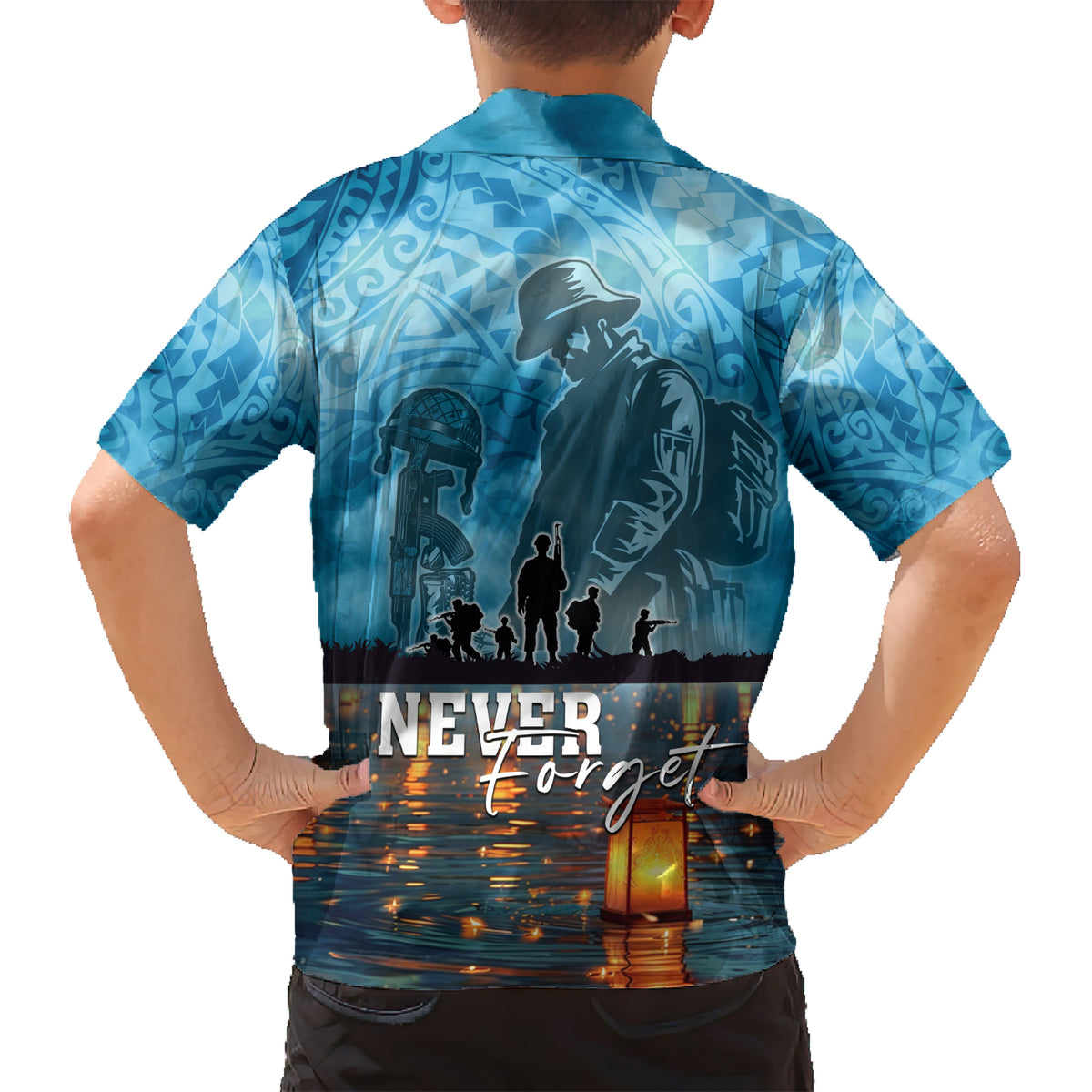 Hawaii Memorial Day Lantern Floating Family Matching Short Sleeve Bodycon Dress and Hawaiian Shirt Always In Our Hearts LT05 - Polynesian Pride