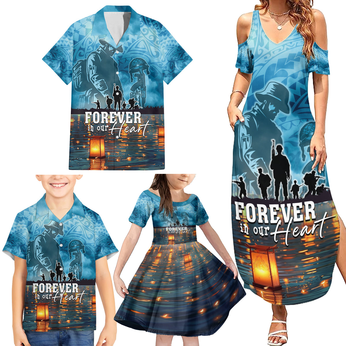 Hawaii Memorial Day Lantern Floating Family Matching Summer Maxi Dress and Hawaiian Shirt Always In Our Hearts