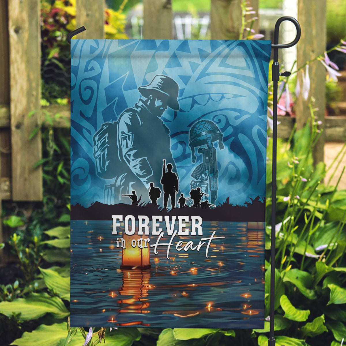 Hawaii Memorial Day Lantern Floating Garden Flag Always In Our Hearts LT05 Garden Flag Blue - Polynesian Pride