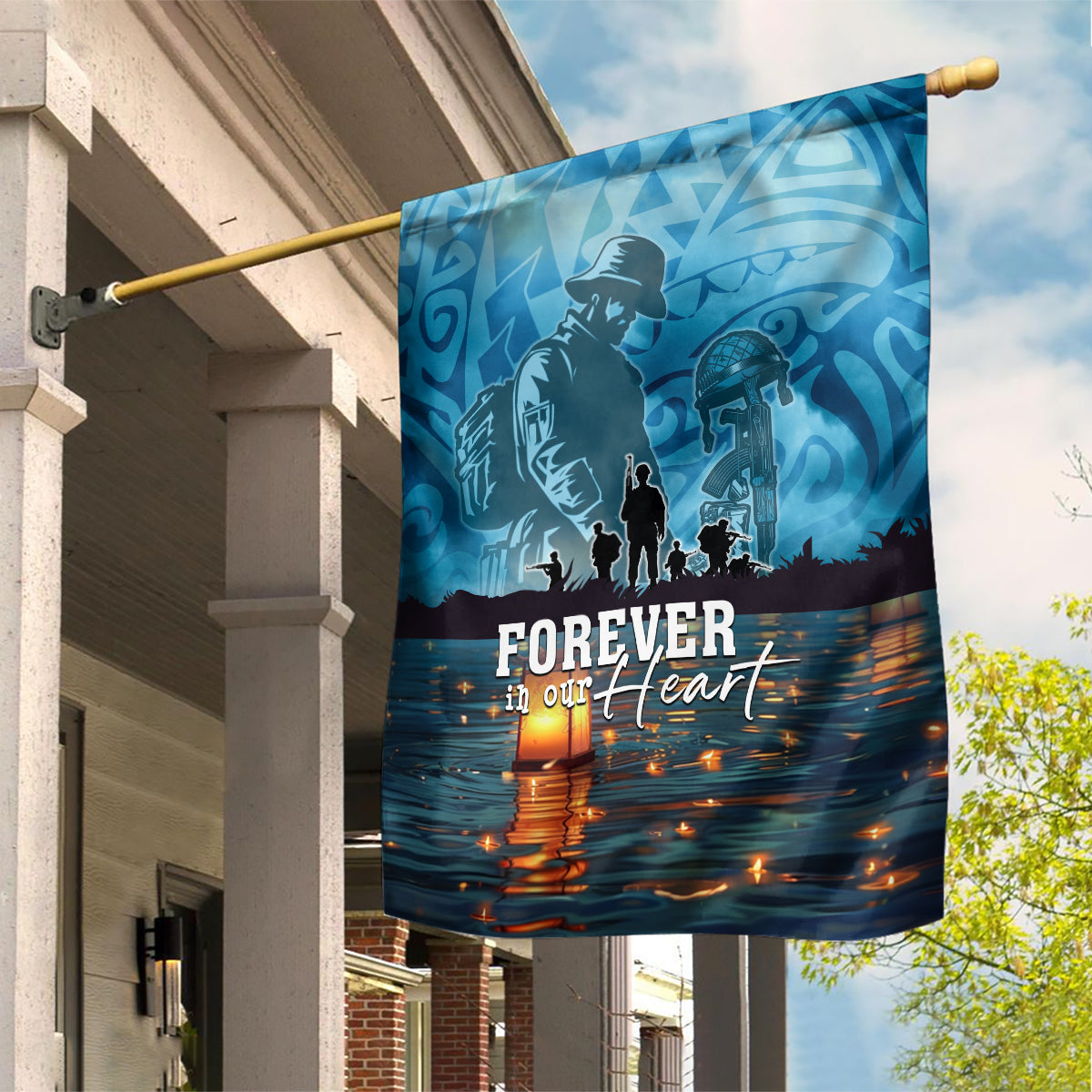 Hawaii Memorial Day Lantern Floating Garden Flag Always In Our Hearts LT05 House Flag Blue - Polynesian Pride