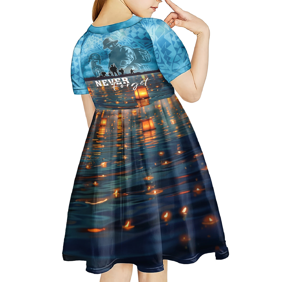 Hawaii Memorial Day Lantern Floating Kid Short Sleeve Dress Always In Our Hearts LT05 - Polynesian Pride