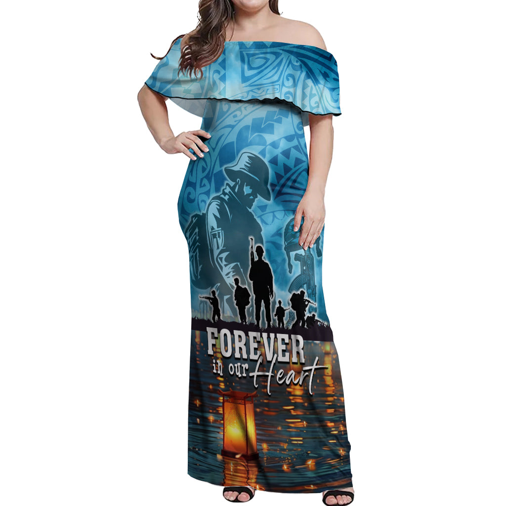Hawaii Memorial Day Lantern Floating Off Shoulder Maxi Dress Always In Our Hearts LT05 Women Blue - Polynesian Pride