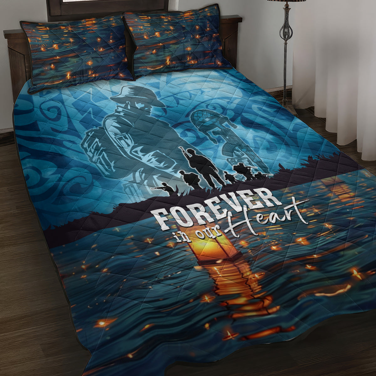 Hawaii Memorial Day Lantern Floating Quilt Bed Set Always In Our Hearts LT05 Blue - Polynesian Pride