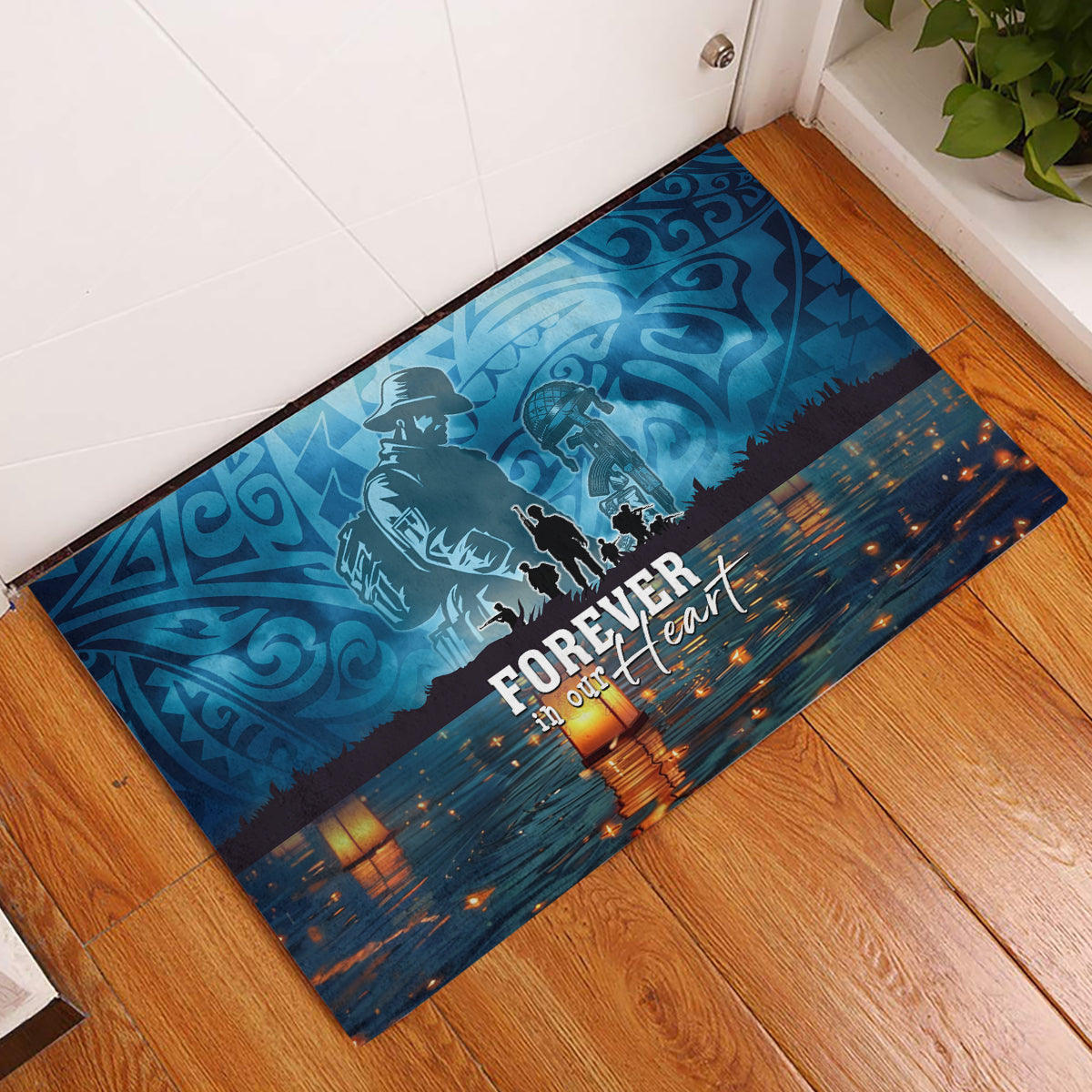 Hawaii Memorial Day Lantern Floating Rubber Doormat Always In Our Hearts LT05 Blue - Polynesian Pride