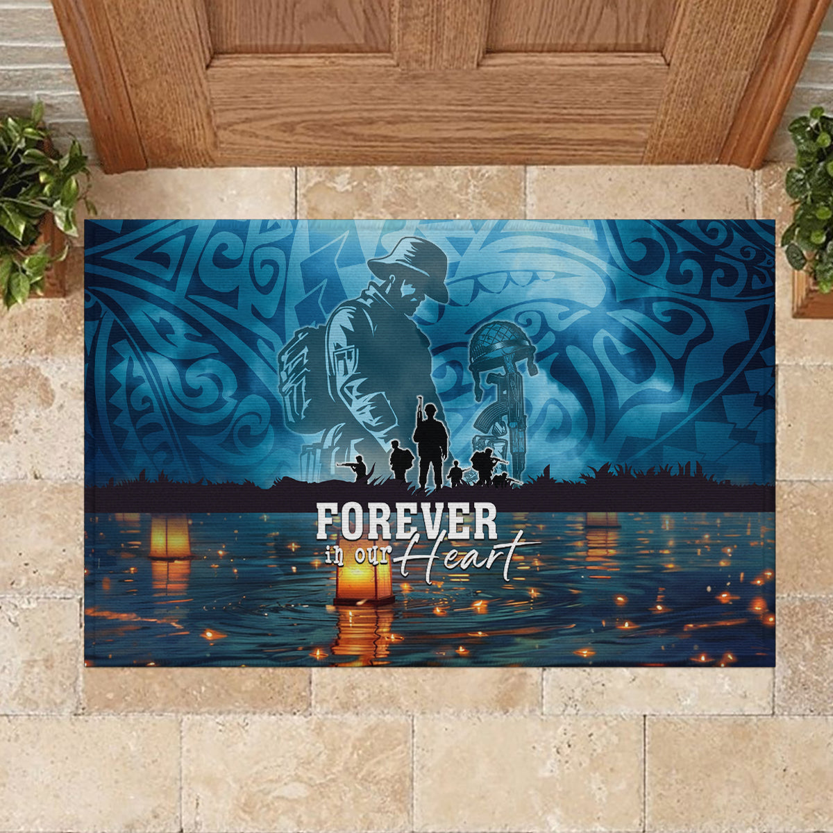 Hawaii Memorial Day Lantern Floating Rubber Doormat Always In Our Hearts LT05 - Polynesian Pride