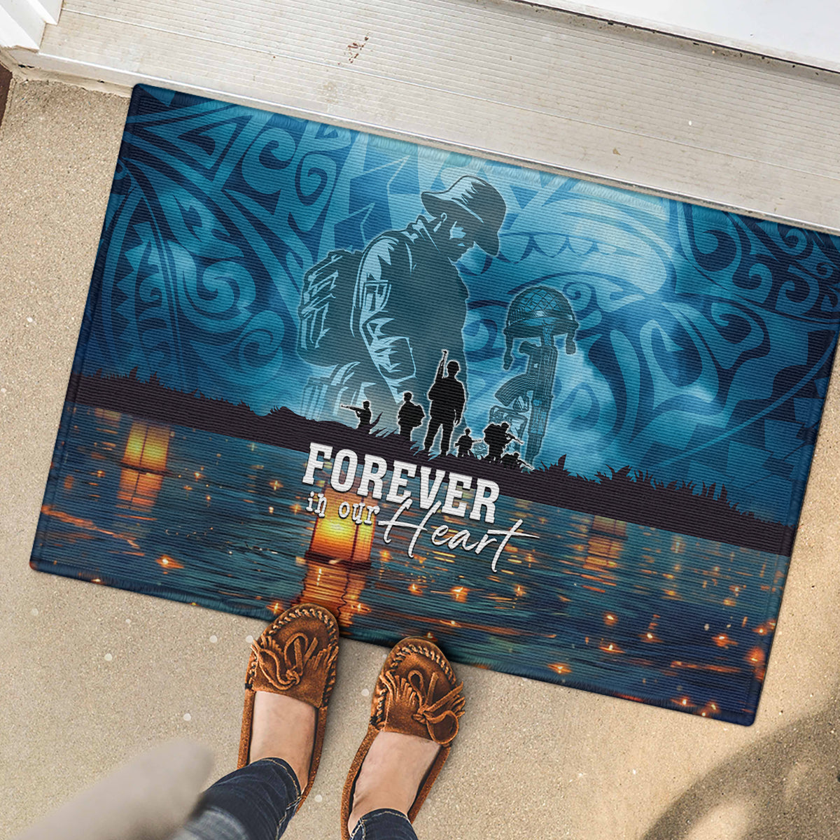 Hawaii Memorial Day Lantern Floating Rubber Doormat Always In Our Hearts LT05 - Polynesian Pride