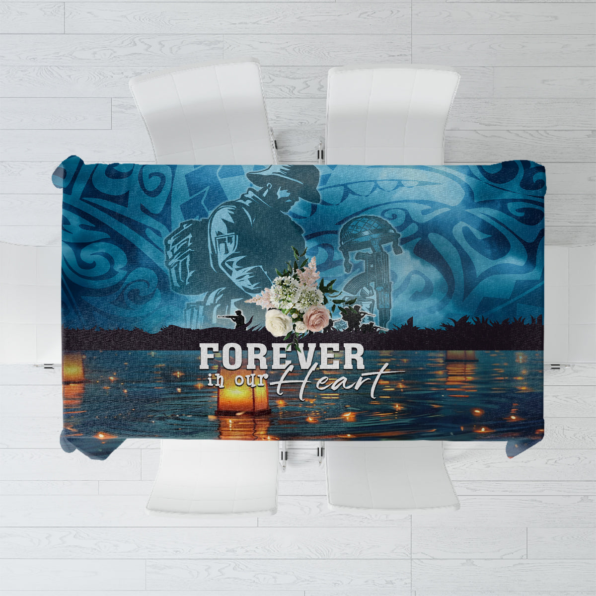 Hawaii Memorial Day Lantern Floating Tablecloth Always In Our Hearts LT05 Blue - Polynesian Pride