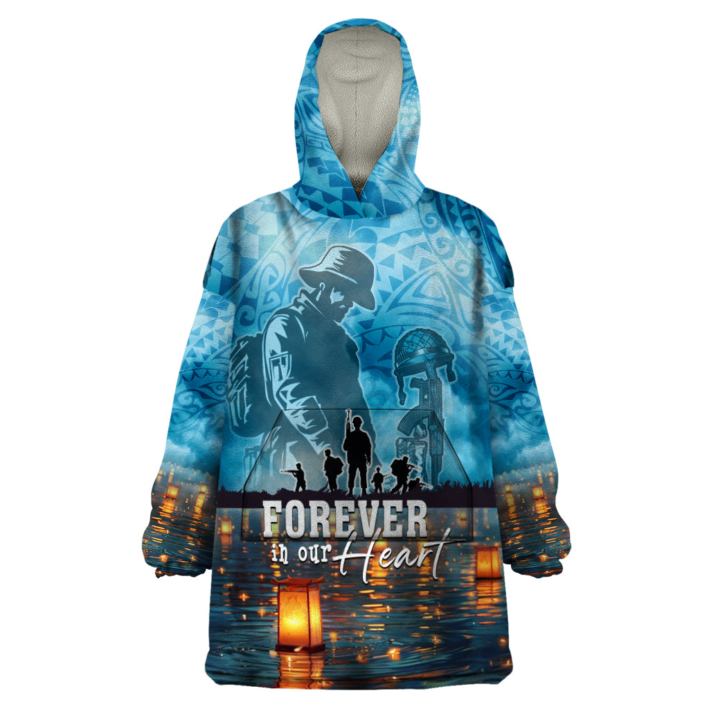Hawaii Memorial Day Lantern Floating Wearable Blanket Hoodie Always In Our Hearts LT05 One Size Blue - Polynesian Pride