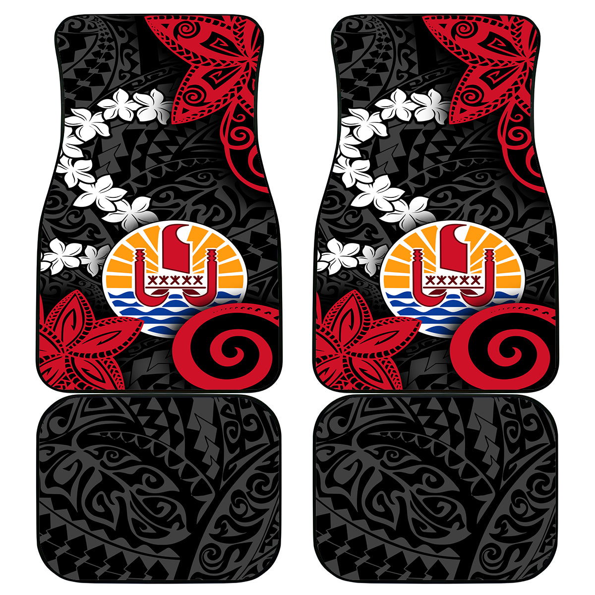 Tahiti Heiva Festival Car Mats Floral Pattern With Coat Of Arms