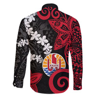 Tahiti Heiva Festival Family Matching Long Sleeve Bodycon Dress and Hawaiian Shirt Floral Pattern With Coat Of Arms