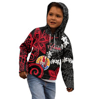 Tahiti Heiva Festival Kid Hoodie Floral Pattern With Coat Of Arms
