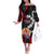 Tahiti Heiva Festival Off The Shoulder Long Sleeve Dress Floral Pattern With Coat Of Arms