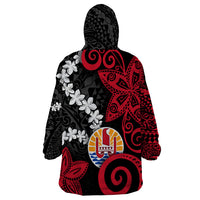 Tahiti Heiva Festival Wearable Blanket Hoodie Floral Pattern With Coat Of Arms