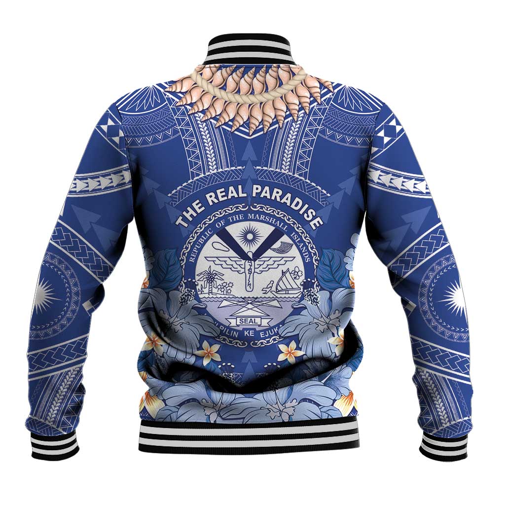 Marshall Islands Jemenei Day Baseball Jacket Polynesian Tribal Tattoo Seashell Necklace