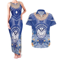 Marshall Islands Jemenei Day Couples Matching Tank Maxi Dress and Hawaiian Shirt Polynesian Tribal Tattoo Seashell Necklace