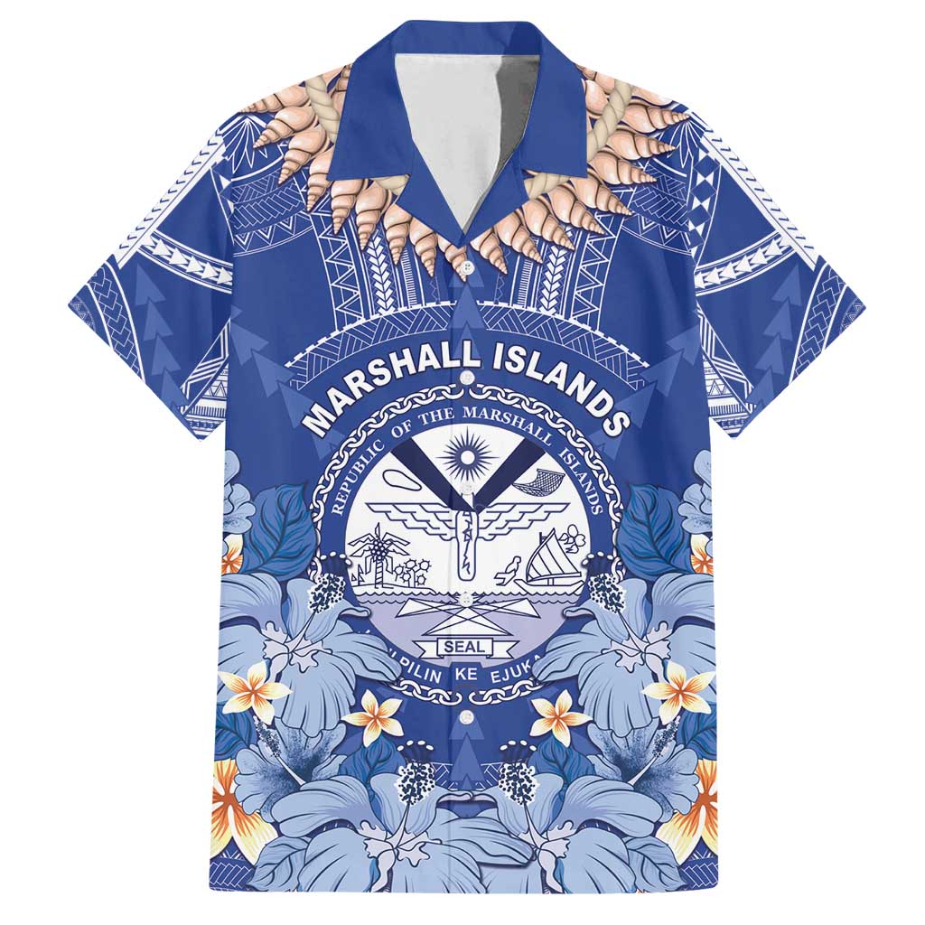 Marshall Islands Jemenei Day Family Matching Off Shoulder Maxi Dress and Hawaiian Shirt Polynesian Tribal Tattoo Seashell Necklace