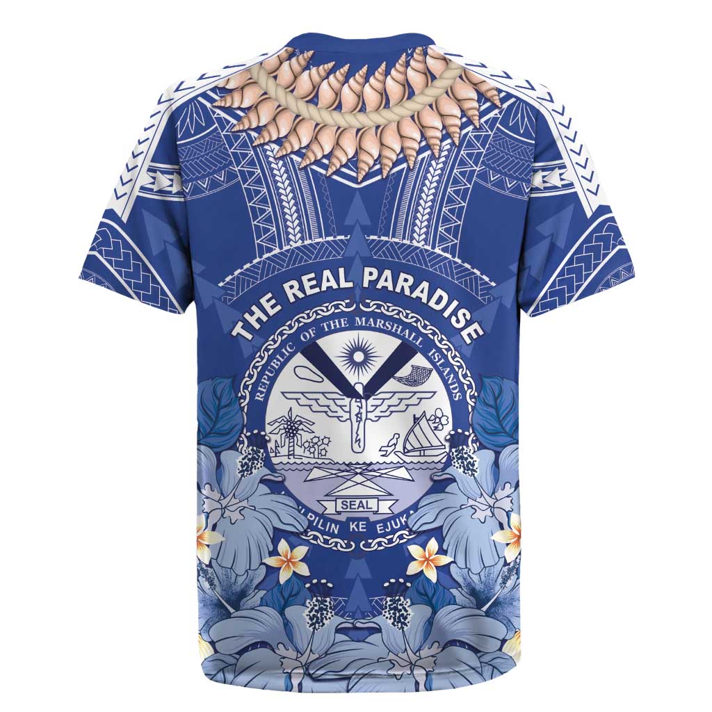 Marshall Islands Jemenei Day Rugby Jersey Polynesian Tribal Tattoo Seashell Necklace