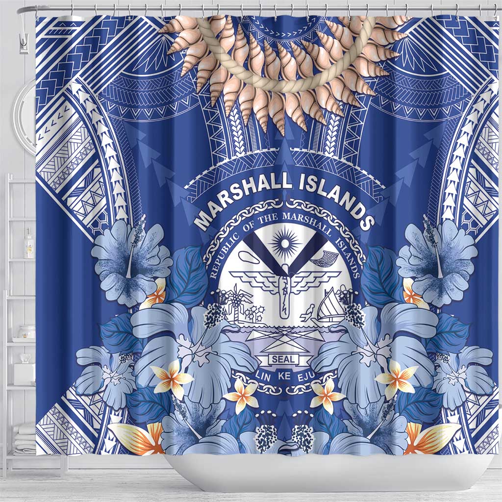 Marshall Islands Jemenei Day Shower Curtain Polynesian Tribal Tattoo Seashell Necklace