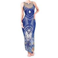 Marshall Islands Jemenei Day Tank Maxi Dress Polynesian Tribal Tattoo Seashell Necklace LT05 Women Blue - Polynesian Pride