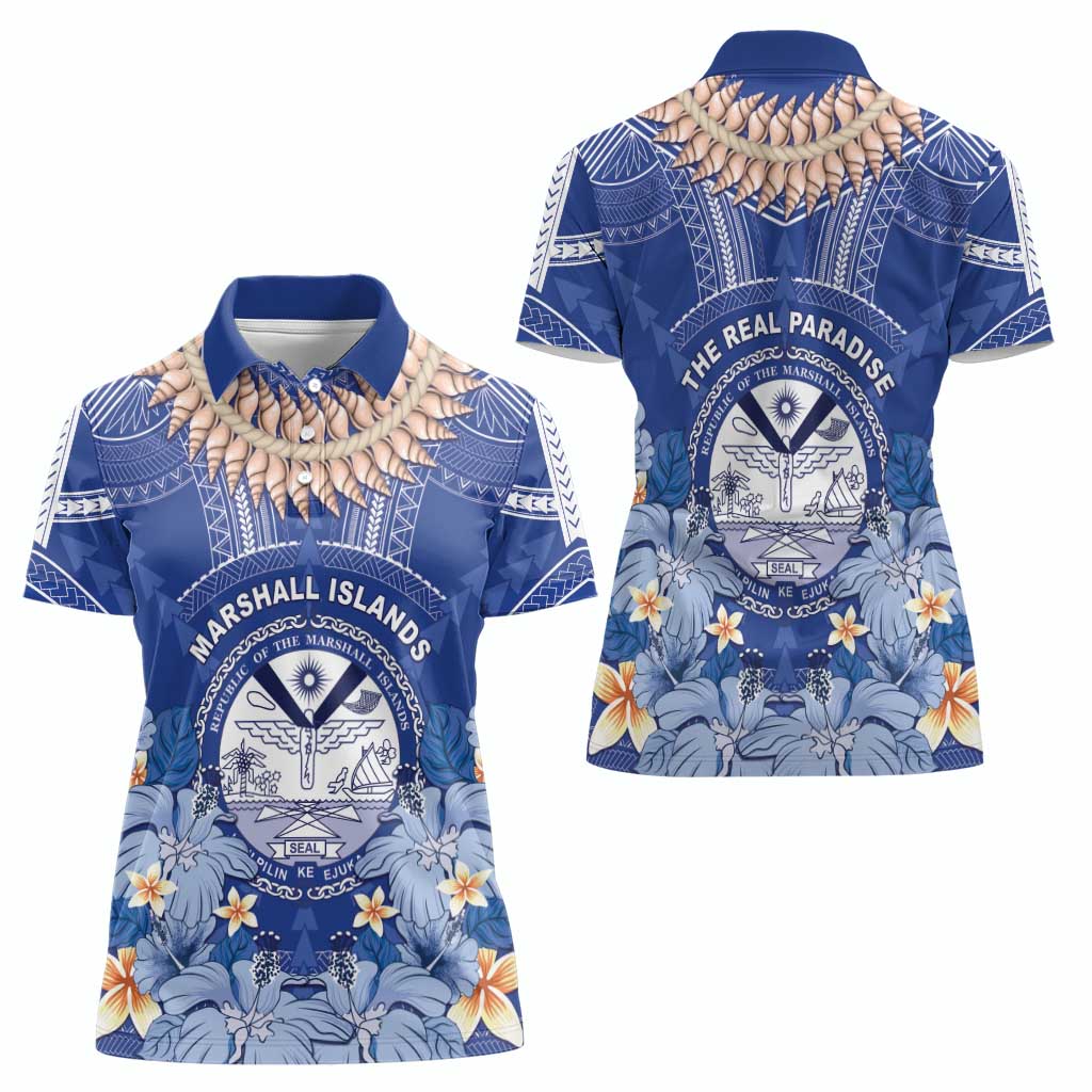 Marshall Islands Jemenei Day Women Polo Shirt Polynesian Tribal Tattoo Seashell Necklace