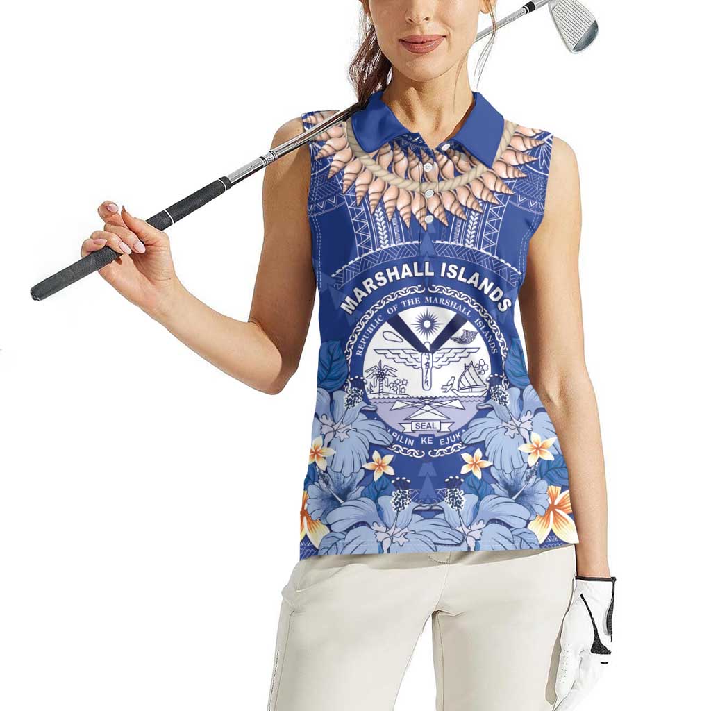 Marshall Islands Jemenei Day Women Sleeveless Polo Shirt Polynesian Tribal Tattoo Seashell Necklace
