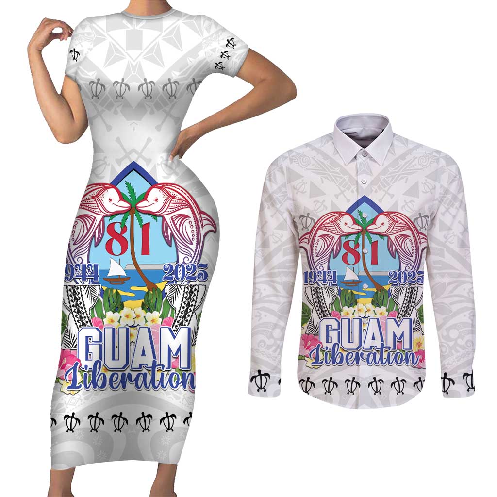 Guam Chamorro Liberation Day Couples Matching Short Sleeve Bodycon Dress and Long Sleeve Button Shirt 81st Anniversary LT05